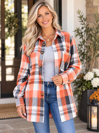 Women’s Relaxed Longline Plaid Button-Up Shacket