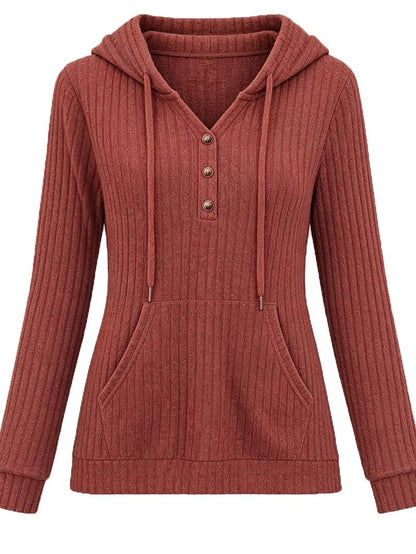 Women's Cozy Ribbed V-Neck Hooded Tunic