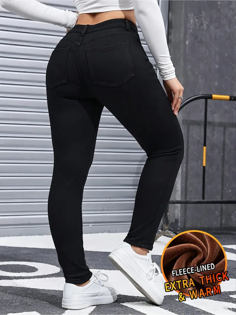 Women's Fleece-Lined High Waist Thermal Slim Stretch Jeans