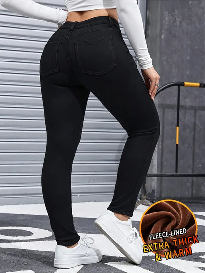 Women's Fleece-Lined High Waist Thermal Slim Stretch Jeans