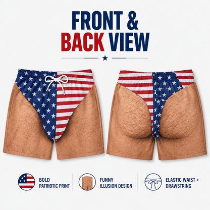 🏖️🇺🇸 Funny Patriotic Men’s Swim Trunks – Freedom & Chill Summer Beach Shorts