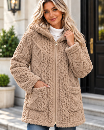 Women's Cozy Cable-Knit Hooded Zip-Up Cardigan