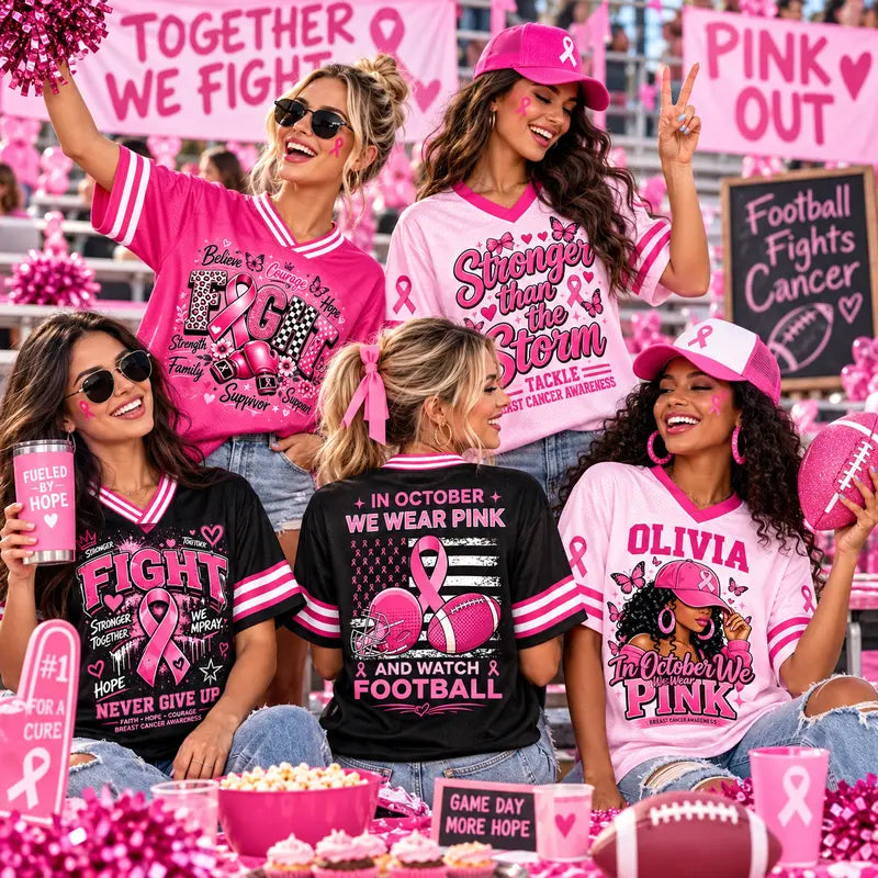 Women’s Pink Ribbon Breast Cancer Awareness Game Day Jersey Shirt