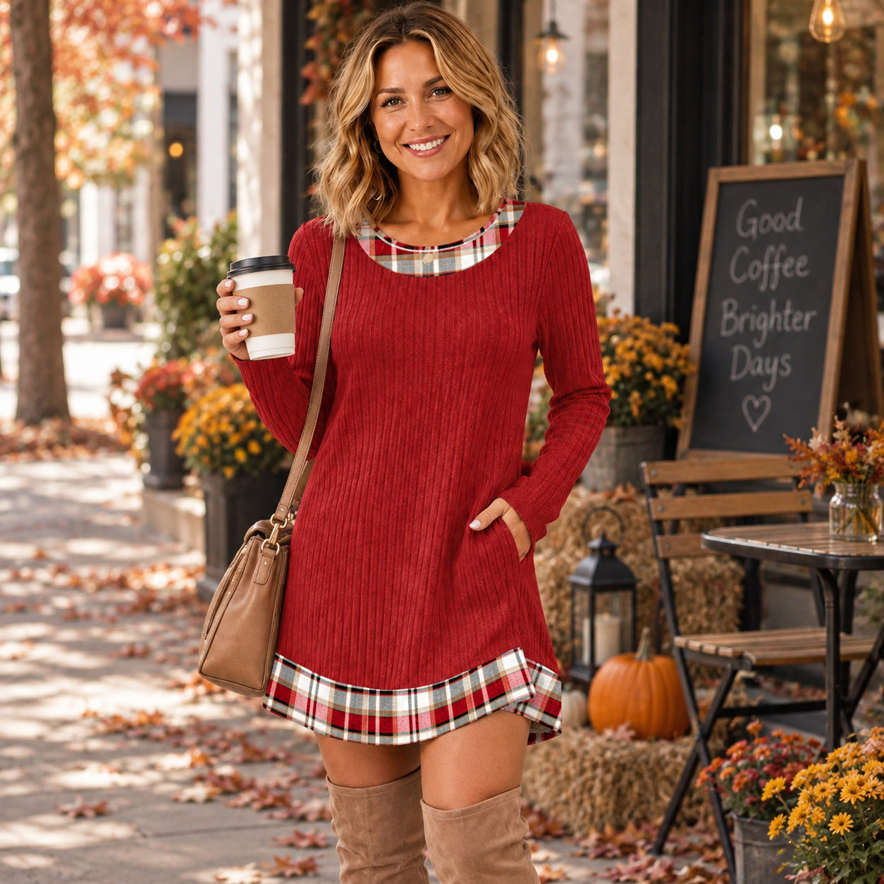 Women's Ribbed Long Sleeve Sweater Dress