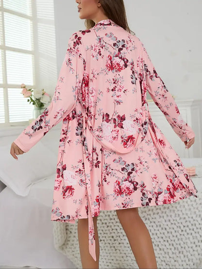 Women's Floral Robe & Cami Nightdress 2-Piece Sleepwear Set