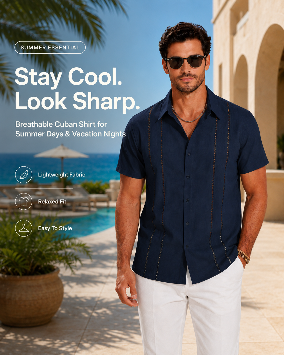 🔥Men’s V-Neck Linen Guayabera Shirt