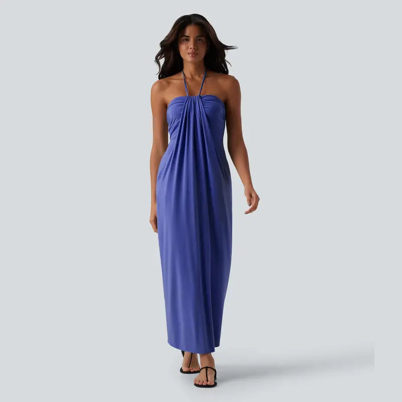Convertible Halter Tie-Back Maxi Dress – Backless Resort & Evening Gown