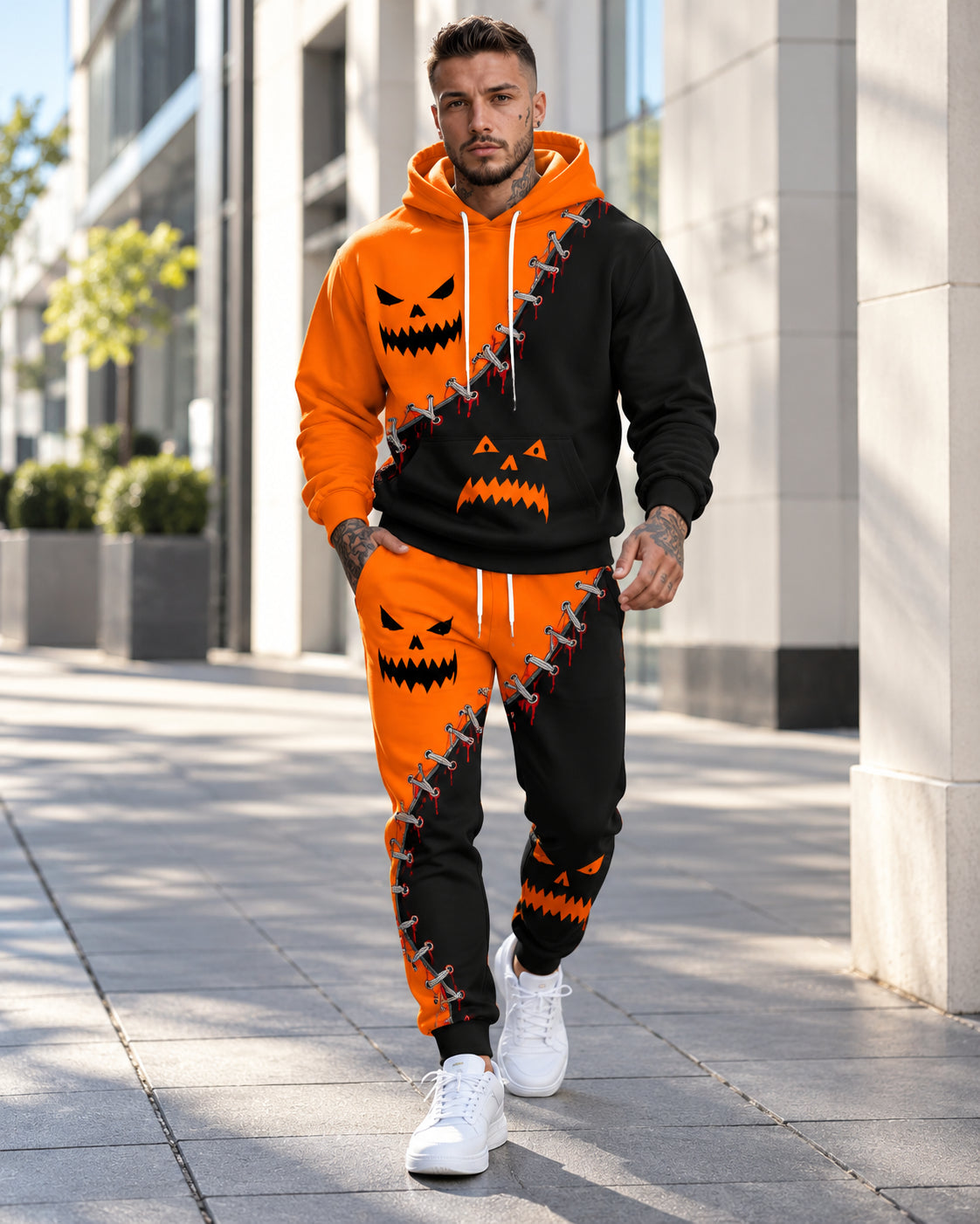 Men's Halloween Ghost Face Graphic Hoodie & Jogger Pants Set