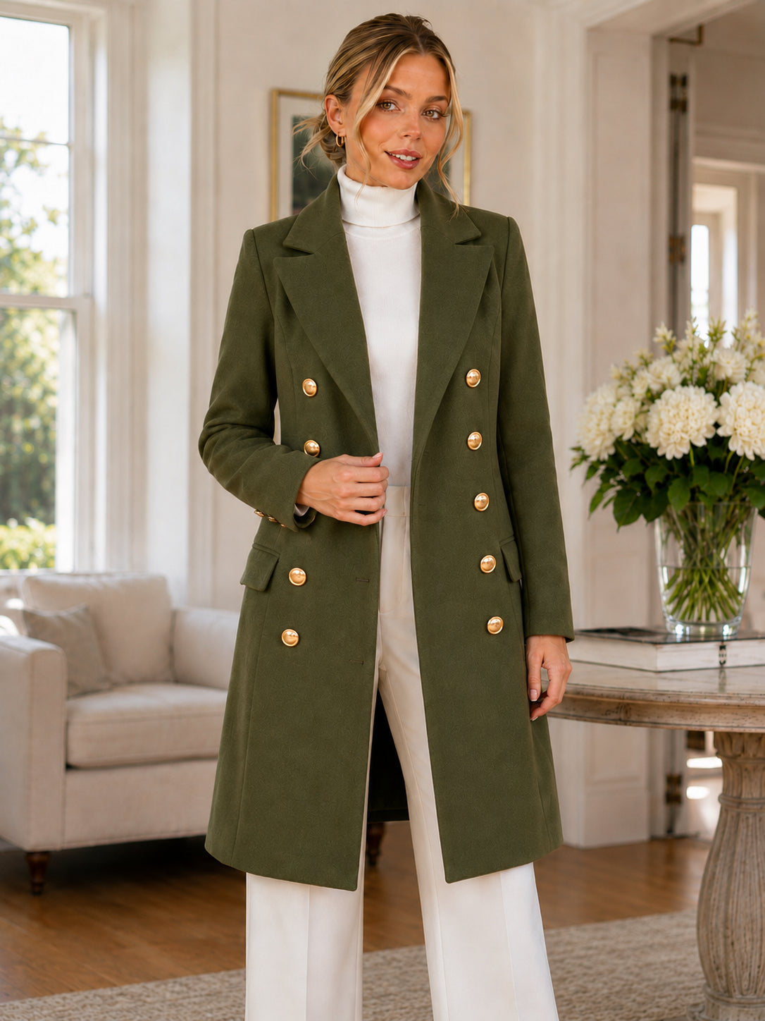 Women’s Elegant Double-Breasted Long Coat