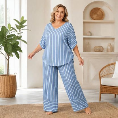 Women's Striped V-Neck Set