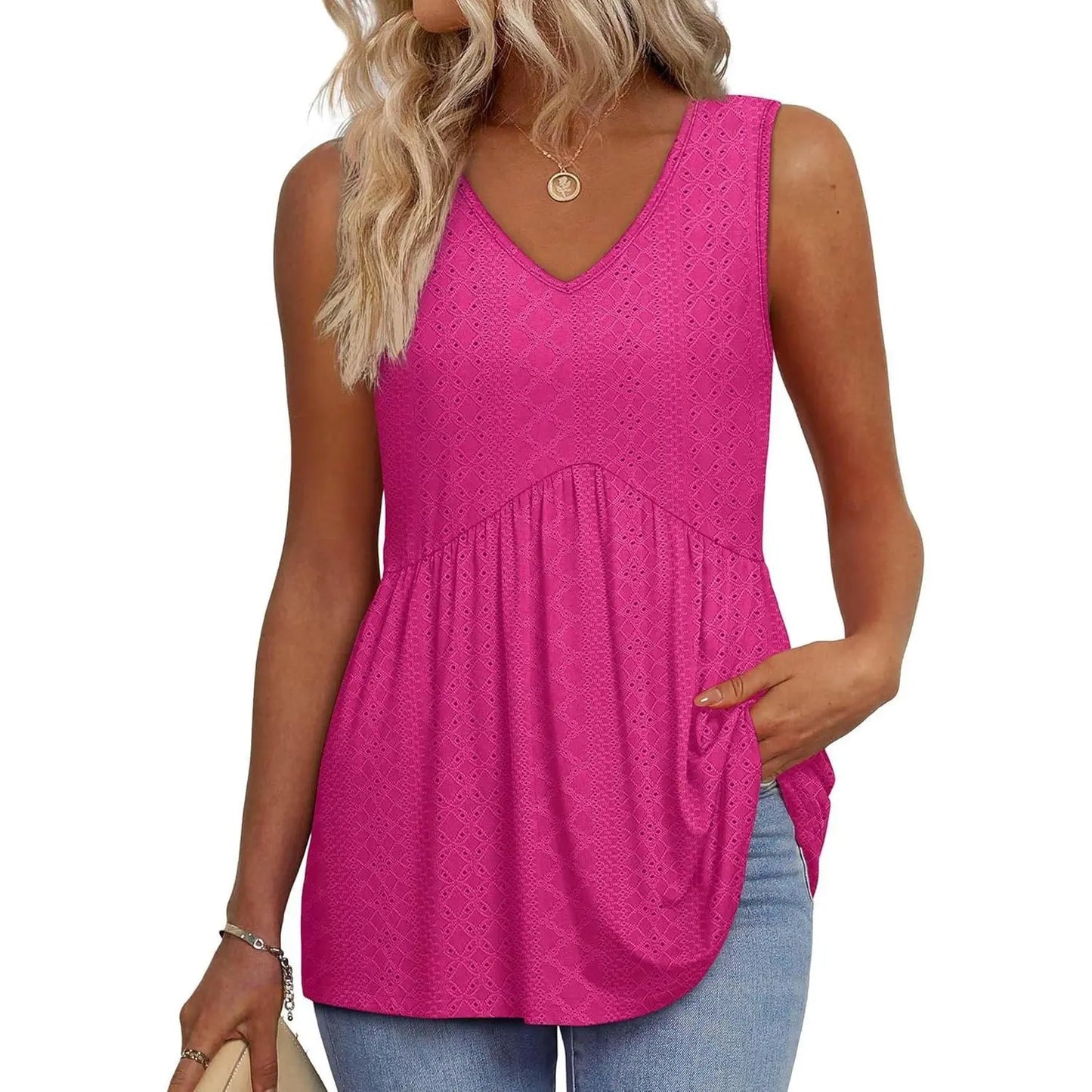 👗Women’s Sleeveless V-Neck Babydoll Tank Top – Flowy Summer Peplum Top