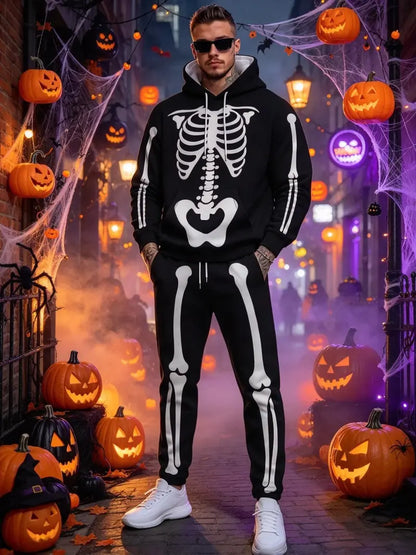 Men's Halloween Ghost Face Graphic Hoodie & Jogger Pants Set