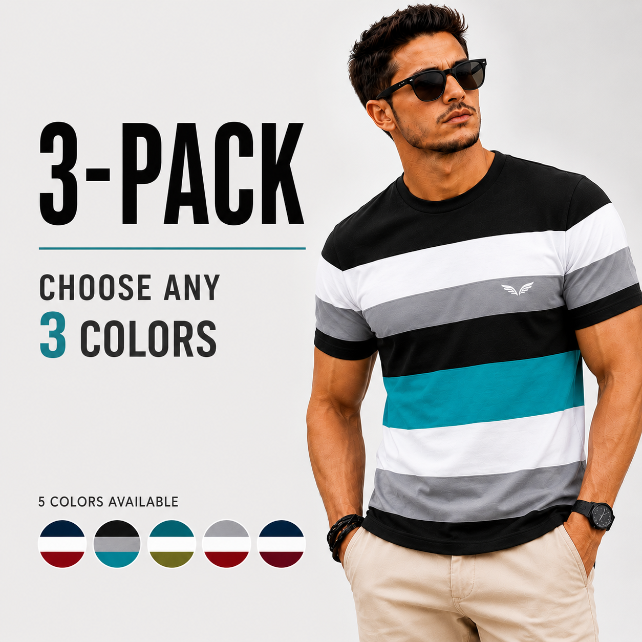 Men’s 3-Pack Color Block Slim Fit T-Shirts
