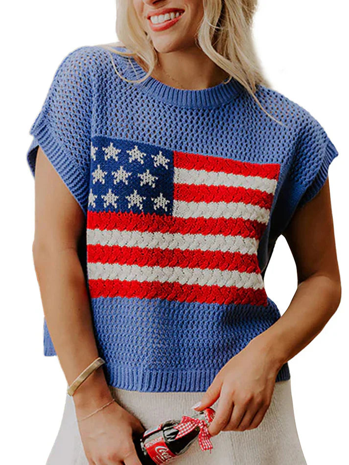 limited-time-saleflag-graphic-short-sleeve-hollow-out-top-4831