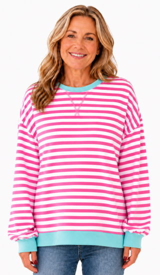 Cozy Colorblock Striped Crewneck Sweatshirt