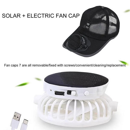 ☀️ Solar & USB Dual-Powered Fan Hat: UPF50+ breathable cooling baseball cap with 3-speed 360° adjustable whisper-quiet fan!