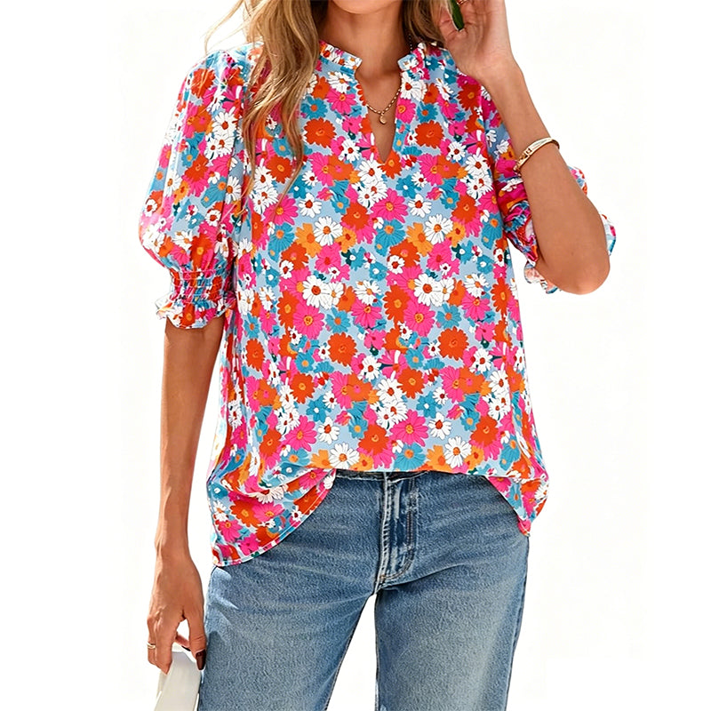 🌺  Women’s Casual Floral Short Sleeve Shirt