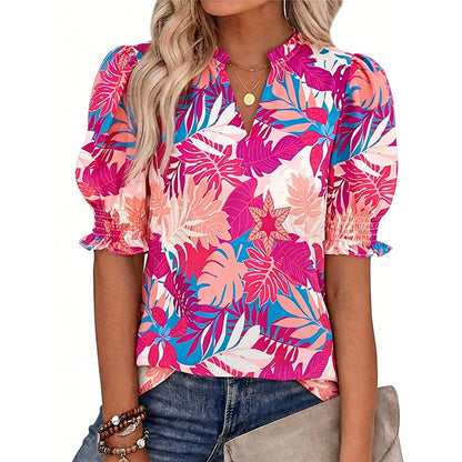 🌺  Women’s Casual Floral Short Sleeve Shirt