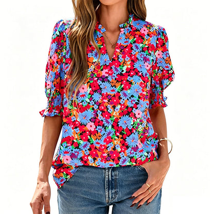 🌺  Women’s Casual Floral Short Sleeve Shirt