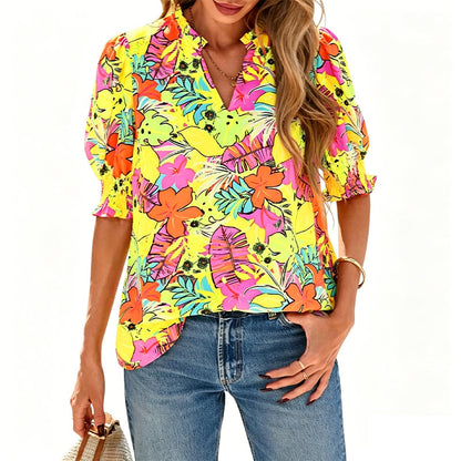 🌺  Women’s Casual Floral Short Sleeve Shirt