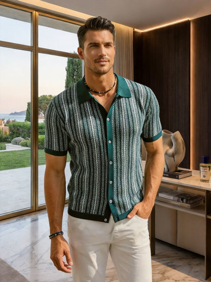 Men's Vintage Knit Polo Shirt | Casual Old Money Short Sleeve Golf Button Down