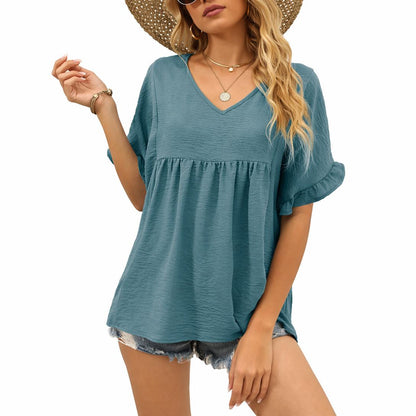 🌸 V-Neck Ruffle Sleeve Babydoll Top