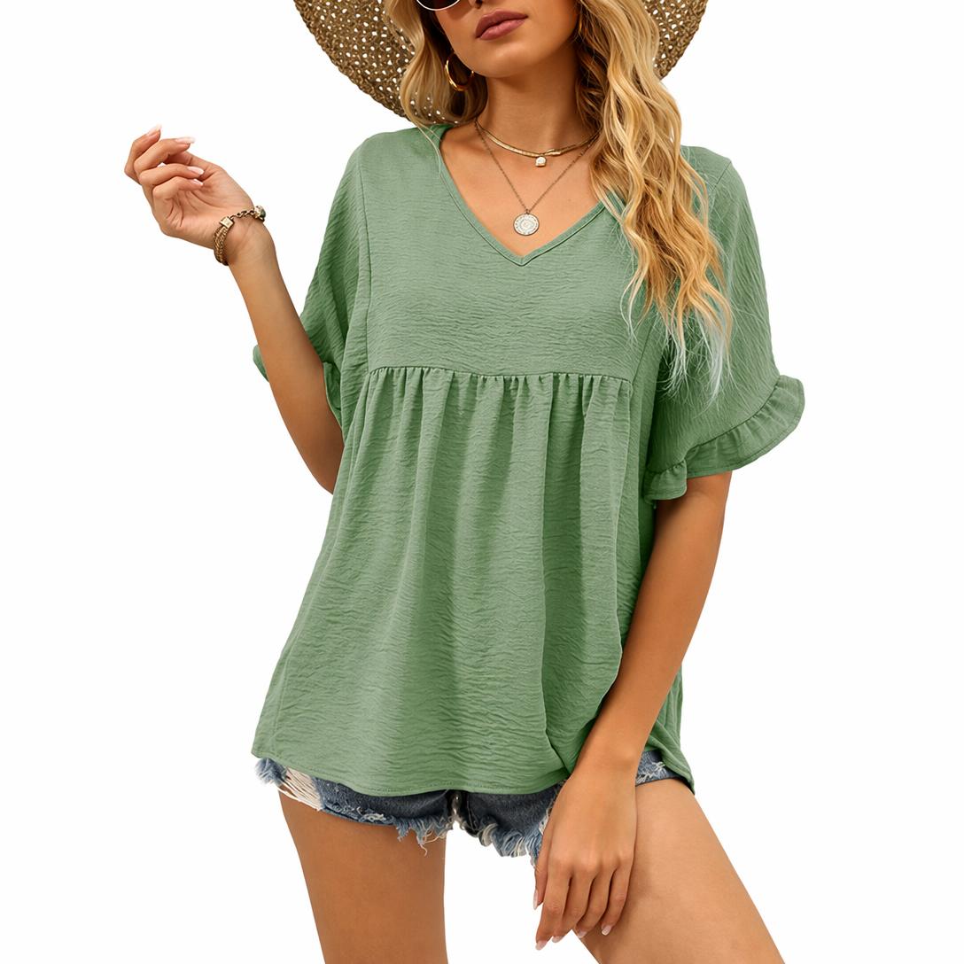 🌸 V-Neck Ruffle Sleeve Babydoll Top