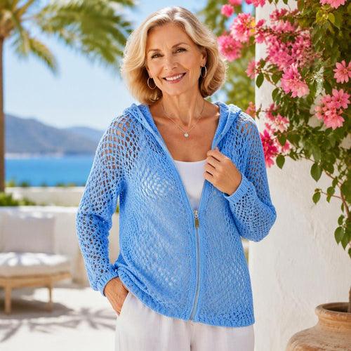 Women's Crochet Zip-Up Hooded Cover-Up