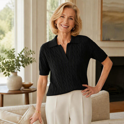 Women's Cable Knit Polo Sweater