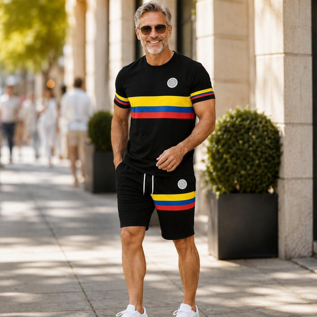 Men's Sporty Striped T-Shirt & Drawstring Shorts Set