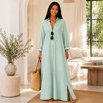 Women's Striped Oversized Maxi Shirt Dress