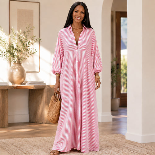 Women's Striped Oversized Maxi Shirt Dress