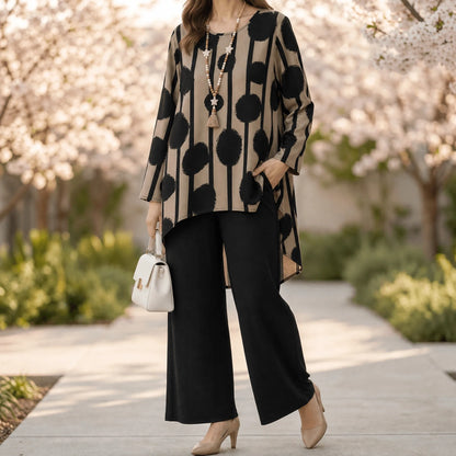 🌟Chic Bold Print High-Low Tunic Set