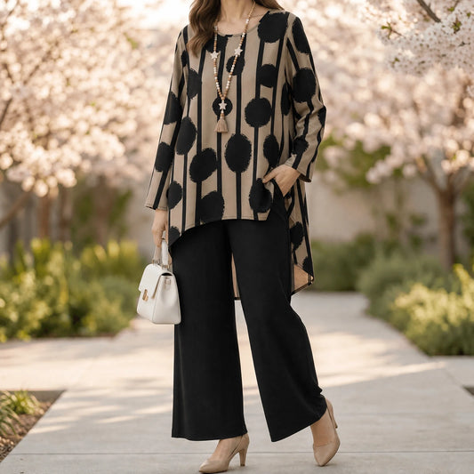 Plus Size Chic Bold Print High-Low Tunic Set