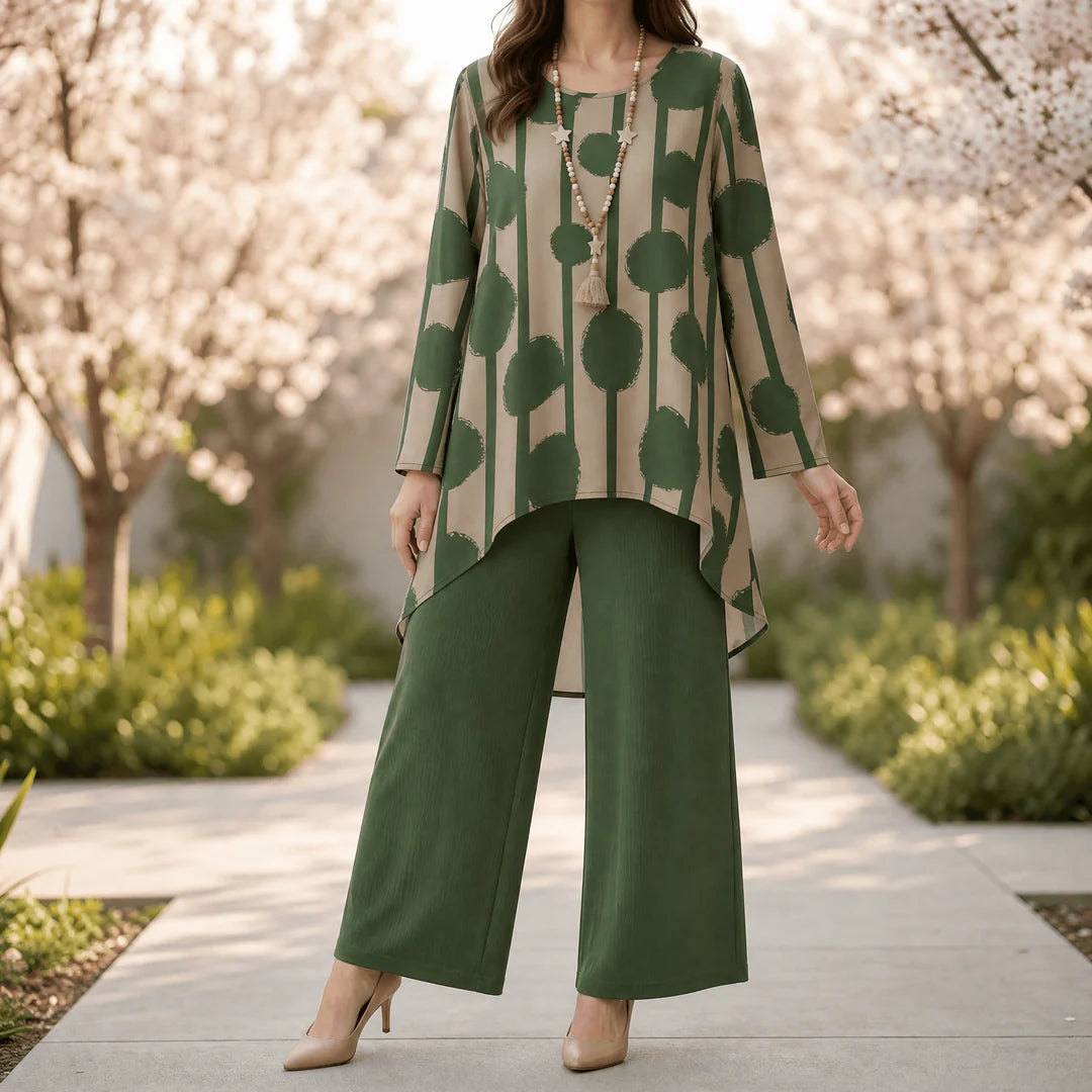 🌟Chic Bold Print High-Low Tunic Set