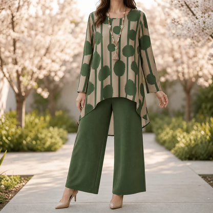 🌟Chic Bold Print High-Low Tunic Set