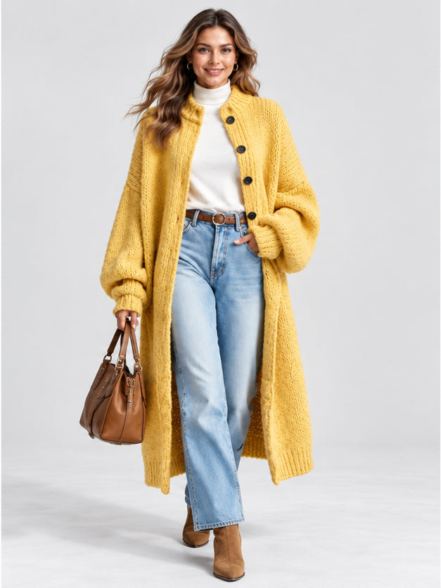 Women's Cozy Longline Button-Up Knit Cardigan Coat